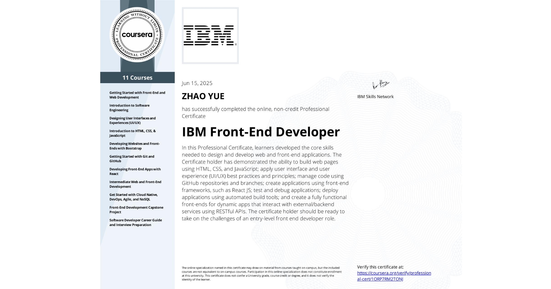 IBM Frontend Web Developer