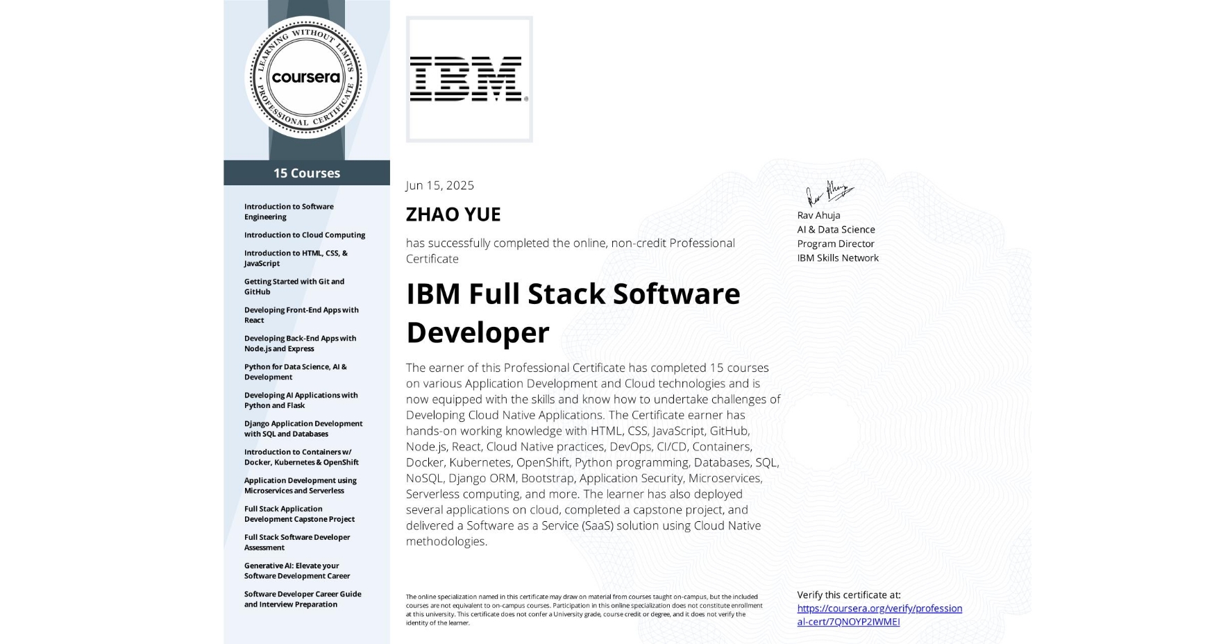 IBM Full Stack Software Developer